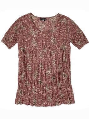 KALA Floral Accordian Top, Women’s L, Brick Red Mauve